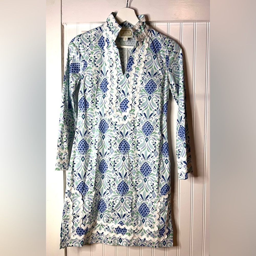 Sale To Sable Pineapple Print Long Sleeve Classic Tunic Dress Size XXS